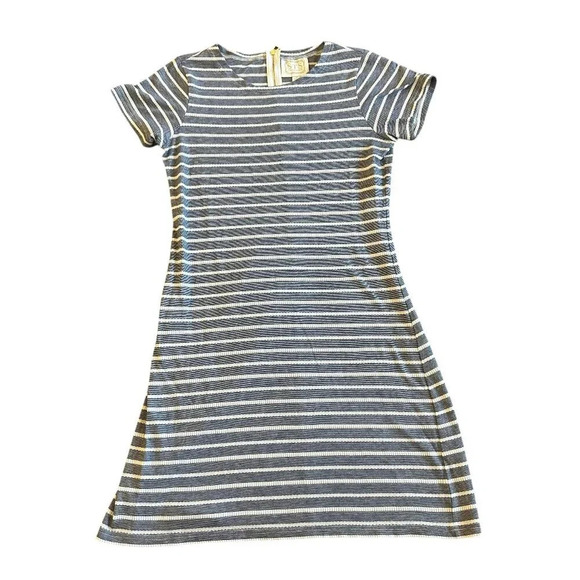 Sail to Sable STS Blue White Stripe Dress Crew Neck Stretch Size Medium Women's - Picture 1 of 6